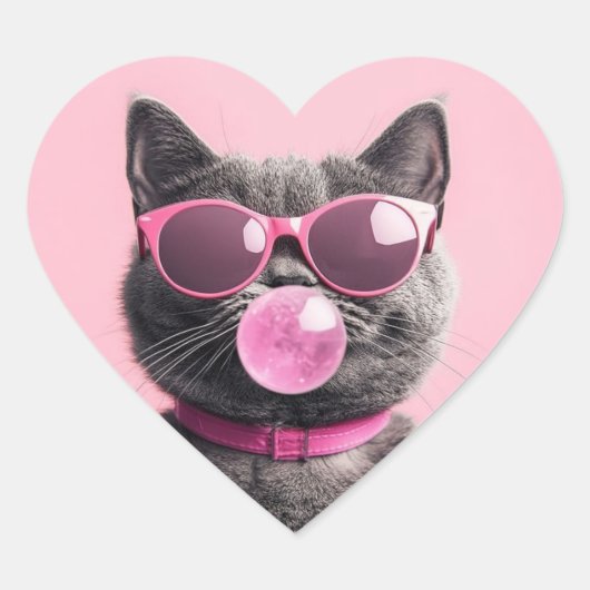 Sticker Cœur Tasse Chat Bubblegum (Devant)