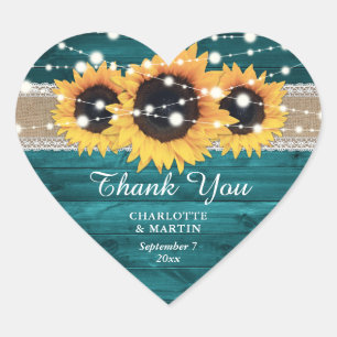 Sticker Cœur Teal Rustic Burlap