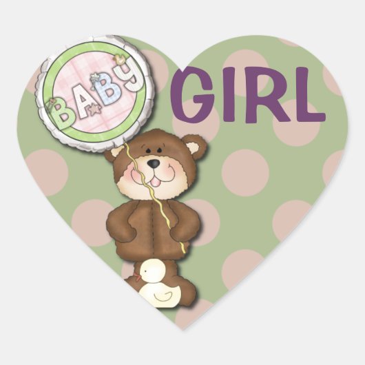 Sticker Cœur Teddy Bear rose et vert (Devant)