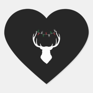 Sticker Cœur Tête De Cerf Avec Lumières De Noël Sur Antlers