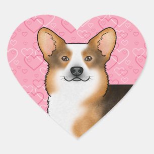 Sticker Cœur Tête rousse Tri Pembroke Welsh Corgi Amour Rose