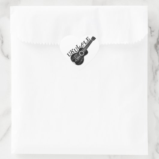 Sticker Cœur Texte Et Image Ukulele (Sac)