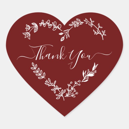 Sticker Cœur Thank You Quote on Burgundy Background (Devant)