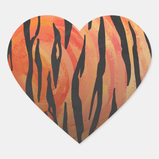 Sticker Cœur Tiger chaud orange et noir (Devant)