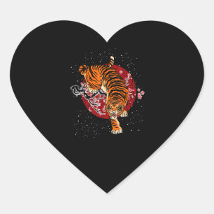 Sticker Cœur Tigre cerise en fleurs
