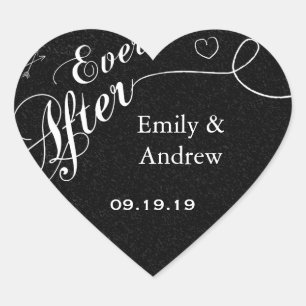 Sticker Cœur Timbres de mariage en tableau noir Everafter Typog