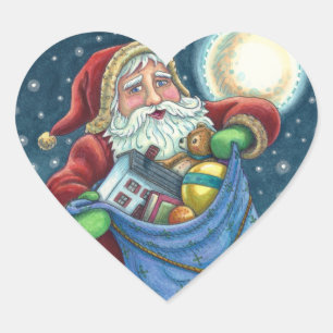STICKER CŒUR TOIT PÈRE NOËL SAC DE JOUETS, DOLLHOUSE, HOBBYHORS