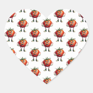Sticker Cœur Tomate de dessin animé avec Moustache et armes
