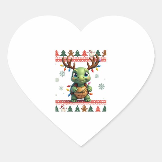 Sticker Cœur Tortue à éclairage de style pull de Noël laid (Devant)