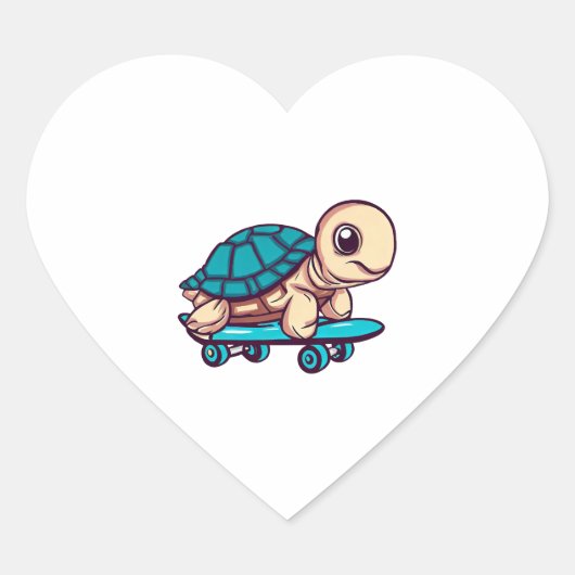 Sticker Cœur Tortue à skateboard (Devant)