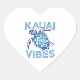 Sticker Cœur Tortue bleu polynésienne de mer Tribal Kauai Vibes