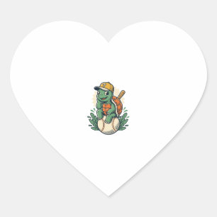 Sticker Cœur Tortue de baseball Gravure vintage Graphisme_1
