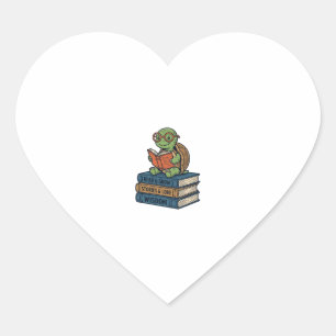 Sticker Cœur Tortue mignonne lisant sur des livres Vintage Vect