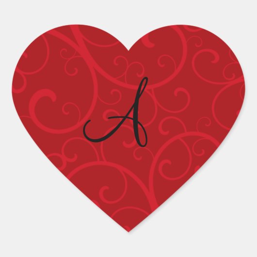 Sticker Cœur Tourbillons rouges monogrammes (Devant)