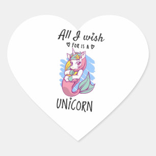 Sticker Cœur Tout ce que je souhaite est une licorne