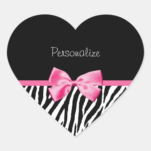 Sticker Cœur Trendy Black And White Zebra Print Rose Ribbon (Devant)