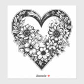 Sticker Coeur tribal noir et blanc (Feuille)