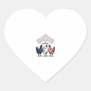 Sticker Cœur Trio de poulets patriotiques Gravure vintage vecte