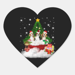 Sticker Cœur Trois Beagles du Père Noël avec sapin de Noël