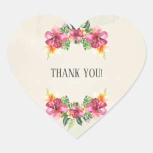 Sticker Cœur Tropical Aloha Fleurs Floral Botanique Mariage