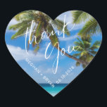 Sticker Cœur Tropical Beach Merci Mariage Faveur<br><div class="desc">Envoyez vos invités à la maison avec une touche tropicale à l'aide de notre Sticker Coeur Tropical Beach Merci Wedding Favor. Doté d'un palmier serein et d'un design de plage, cet autocollant en forme de coeur ajoute une ambiance insulaire à votre mariage. Customisez ces autocollants "Merci" avec vos noms et...</div>