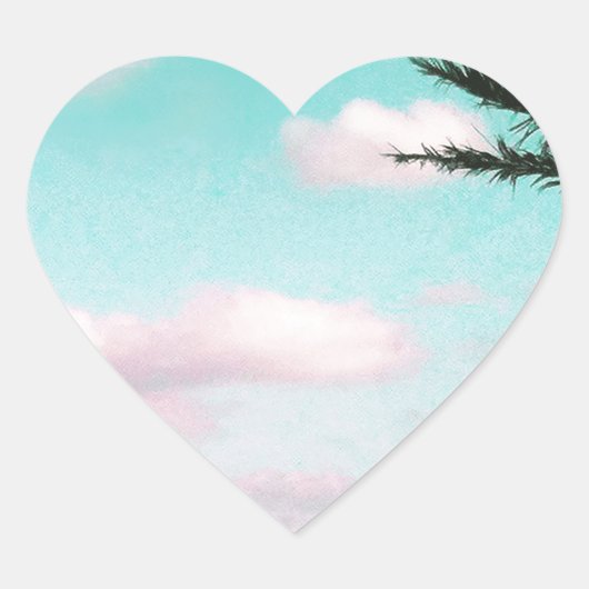 Sticker Cœur Tropical Beach, Ocean View, Pink Clouds, Palm (Devant)