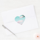 Sticker Cœur Tropical Beach, Ocean View, Pink Clouds, Palm (Enveloppe)