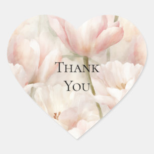 Sticker Cœur Tulipes Fleurs Crème Rose Pâle Merci