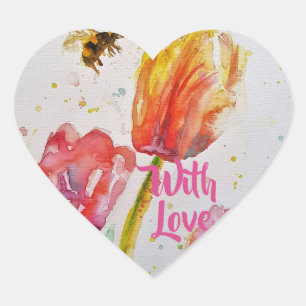 Sticker Cœur Tulipes roses Tulipes Carnet de fleurs florales