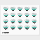 Sticker Coeur Turquoise Black Mariage damassé Favo (Feuille)
