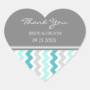Sticker Cœur Turquoise Grey Chevron Merci Mariage Favor Tags
