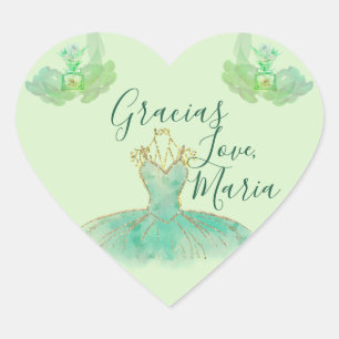 Sticker Cœur Turquoise Mint or Ballerina Merci Floral
