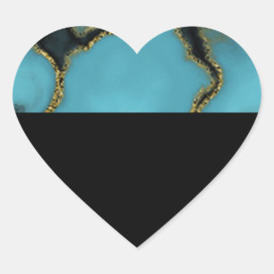 Sticker Cœur Turquoise Pierre or et noir