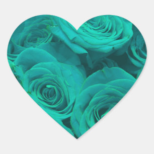 Sticker Cœur turquoise romantique et élégant - roses verts