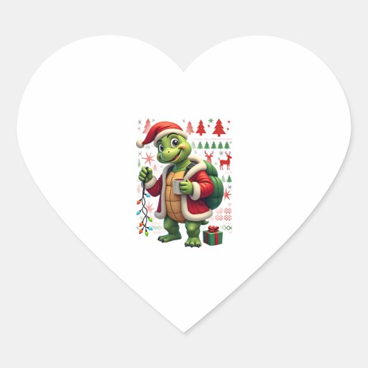 Sticker Cœur Turtle Xmas Lights Ugly Santa Turtle Christmas Tan (Devant)