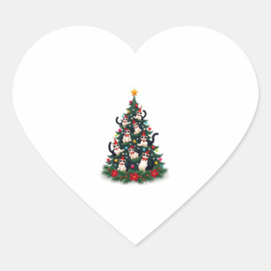 Sticker Cœur Tuxedo Chat Arbre de Noël Tuxedo Chat Lights Xmas