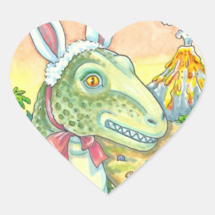 STICKER CŒUR TYRANNOSAURUS, CUTE T-REX, EASTER BUNNY DINO