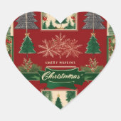 Sticker Cœur Ugly Christmas Sweater Pattern with Reindeer & Sno (Devant)