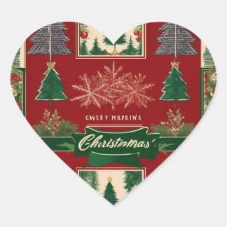 Sticker Cœur Ugly Christmas Sweater Pattern with Reindeer &amp; Sno