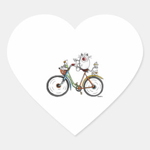 Sticker Cœur Un chat fait un vélo coloré - Chats - Cadeau - Drô