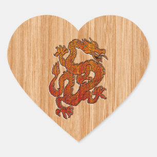 Sticker Cœur Un dragon oriental en bambou