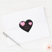 Sticker Cœur "Un Mariage Valentin" - Coeurs roses sur Noir (Enveloppe)