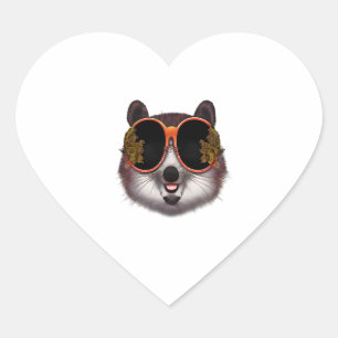 Sticker Cœur Un Tanuki Cool Aux Lunettes De Soleil Ornées