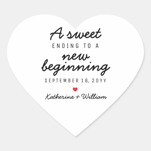 Sticker Cœur Une douce fin à un nouveau début de mariage Faveur (Devant)