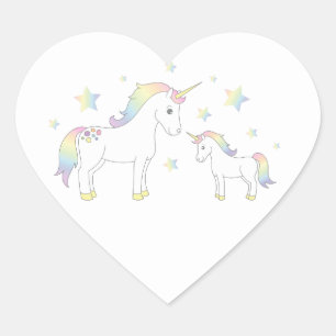 Sticker Cœur Unicorn Baby shower Pastel Rainbow Cute