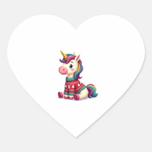 Sticker Cœur Unicorn with Christmas Sweater Unicorn Girls Chris (Devant)