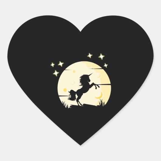 Sticker Cœur Unicorne Devant La Lune (Devant)
