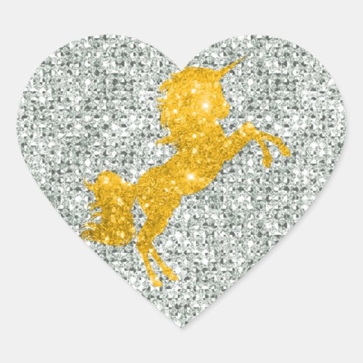 Sticker Cœur Unicorne d'or brillant sur Parties scintillant d'a (Devant)