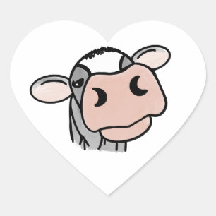 Sticker Cœur vache de dessin animé noir blanc rose baiser gris
