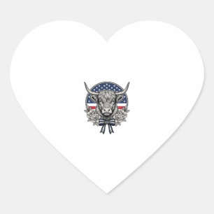 Sticker Cœur Vache des Highlands patriotique gravure vintage Ar